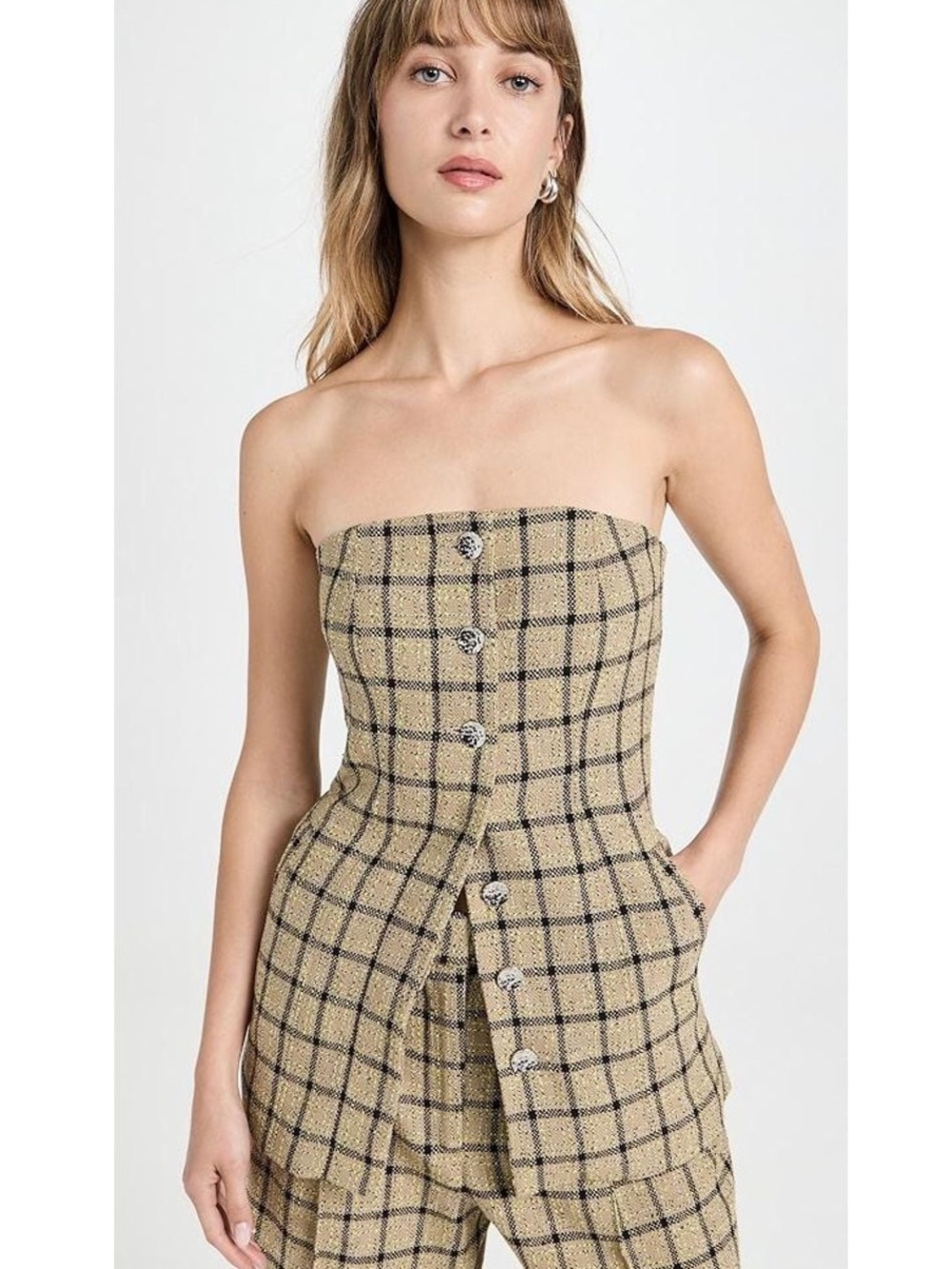 GANNI Check Suiting Strapless Top